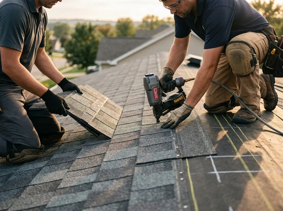 Professional roofer working on a residential roof in Palmetto